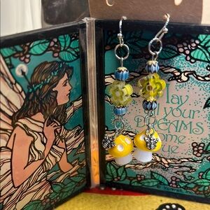 Yellow and Silver Mushroom Earrings
